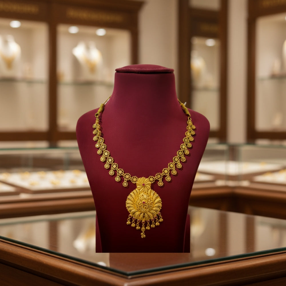 Royal Lotus Pendant 22K Gold Necklace