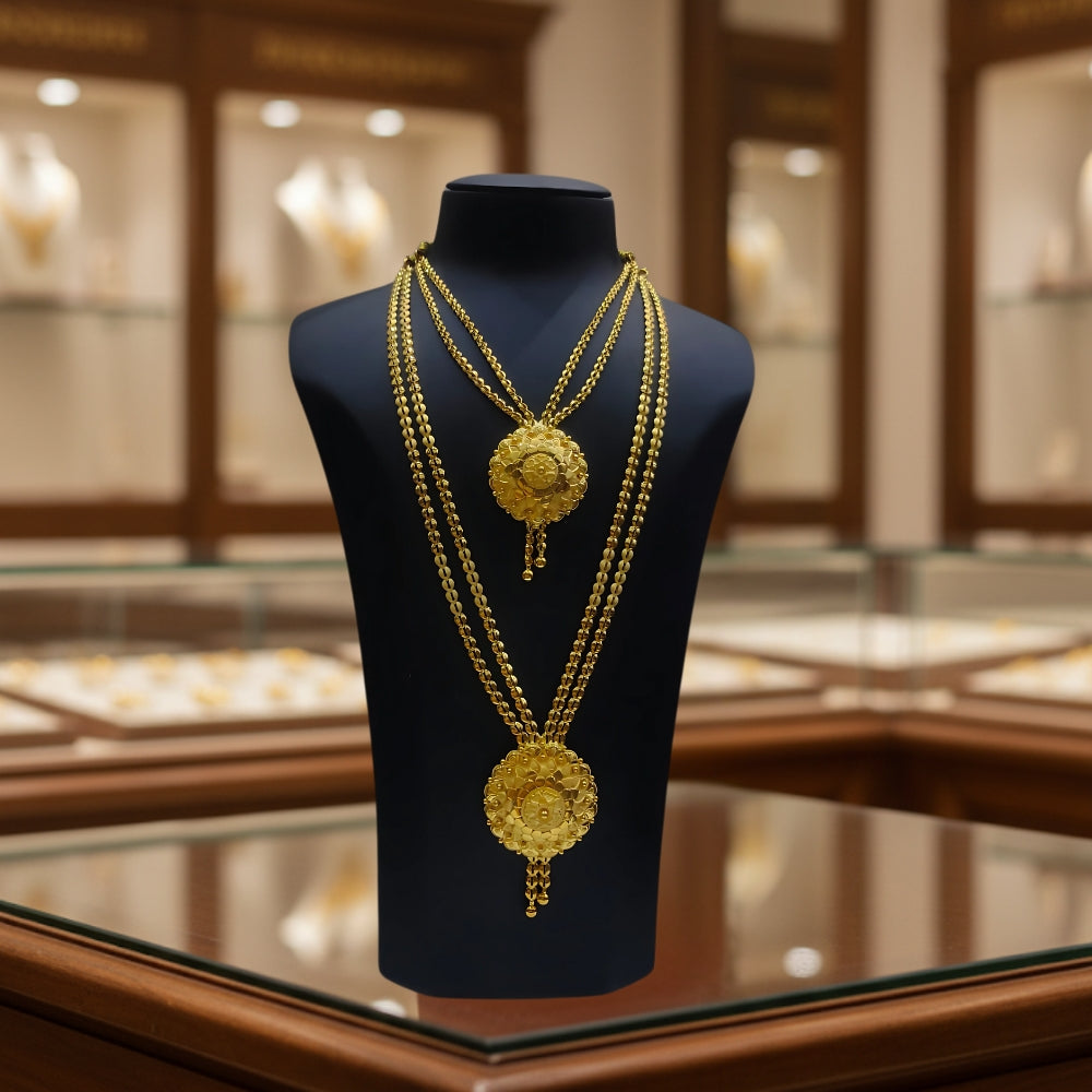 Twin Medallion 22K Gold Long Haram